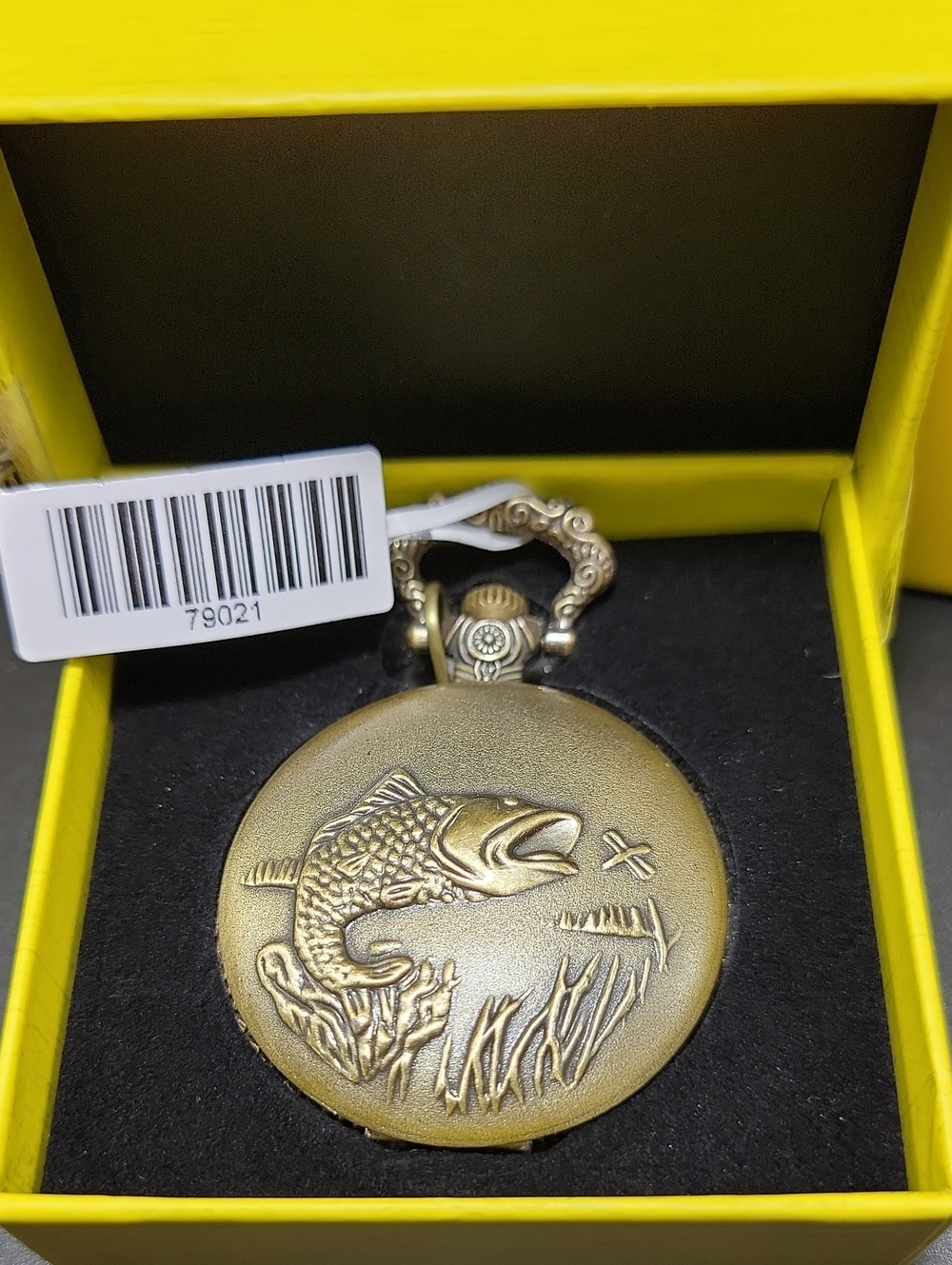 NEW 🎣 Invicta Antique-Style Brass Trout Fish 47mm Pocket Watch - Gold 79021